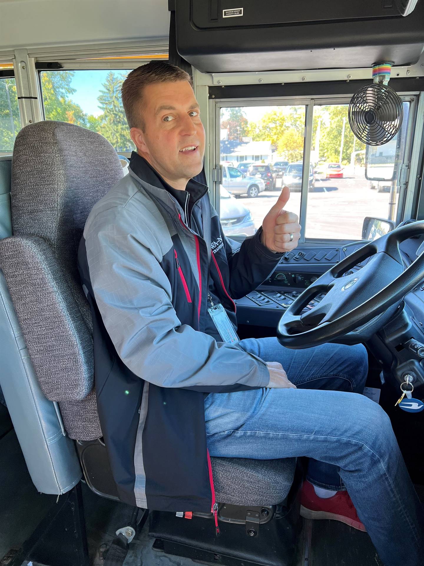 Mr. Cripe driving bus