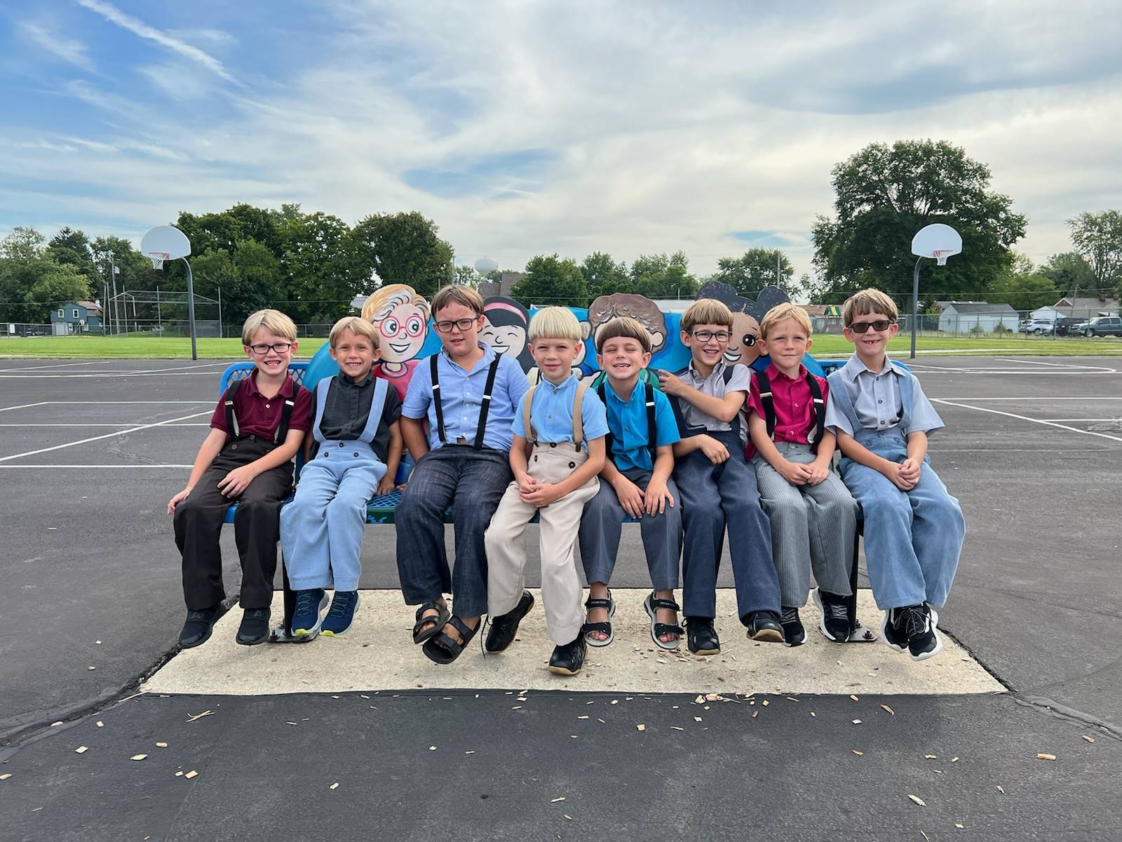 kindergarten boys on buddy bench